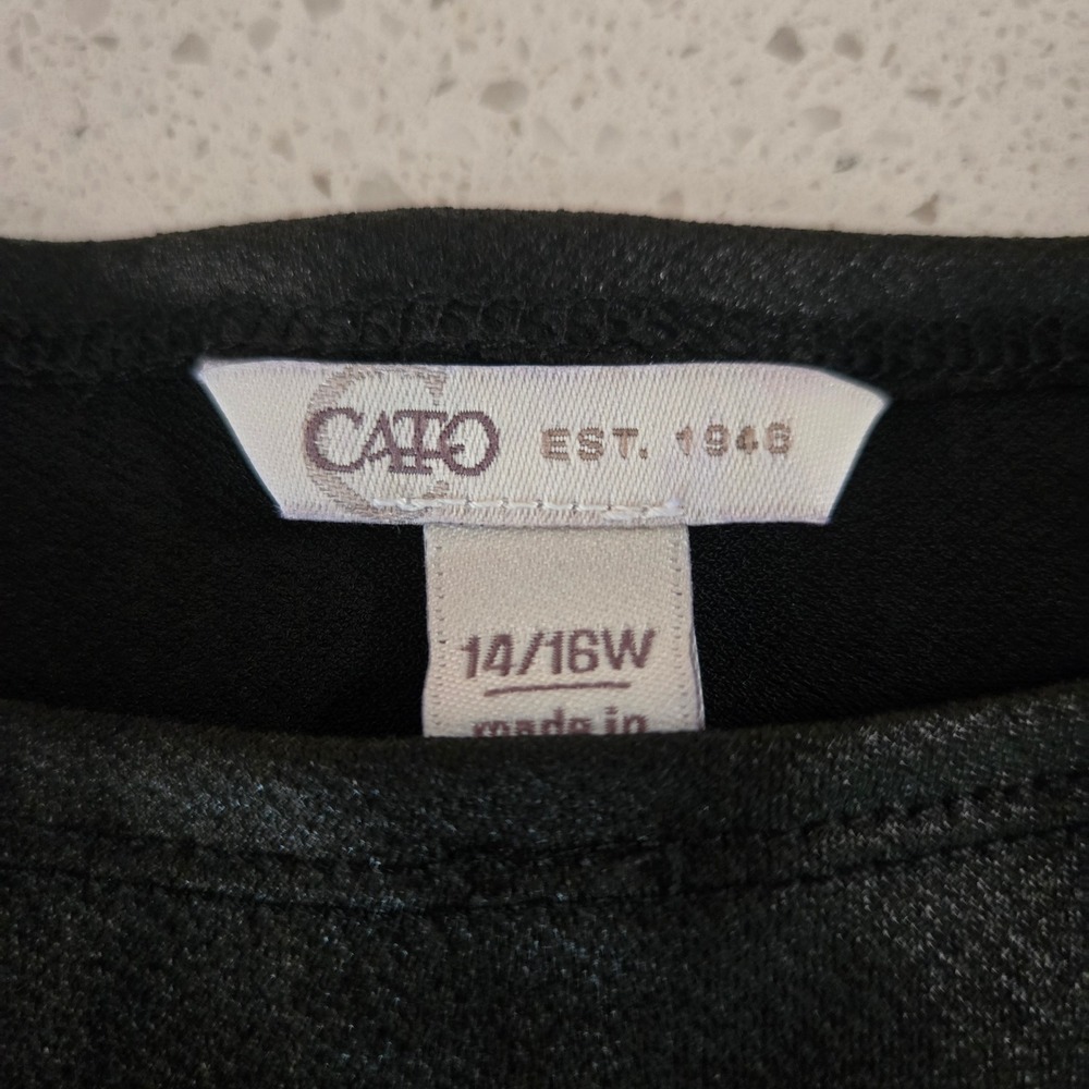 Cato Blouse Womans 14 16 Faux Leather One Shoulder Cape Sleeve Top Black New - Picture 2 of 8